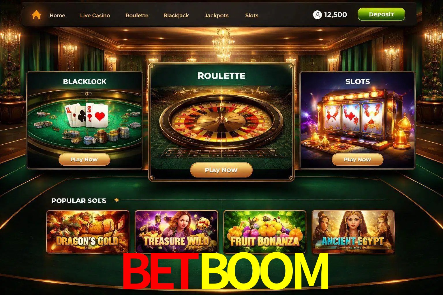 Vista de la plataforma BETBOOM Casino mostrando categorías organizadas de juegos en línea